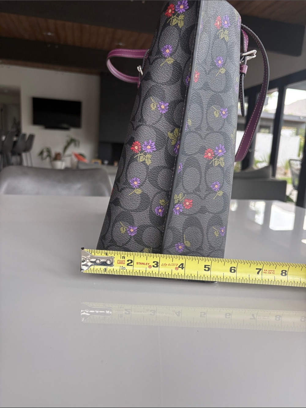 COACH Signature Mollie Floral Tote in Purple and Gray - Picture 4 of 12